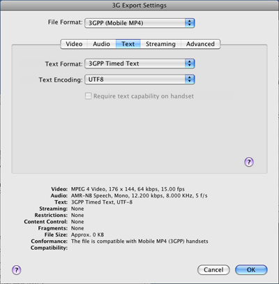 PcP Encodings - 3GPP (Mobile MP4) Download - Text Settings